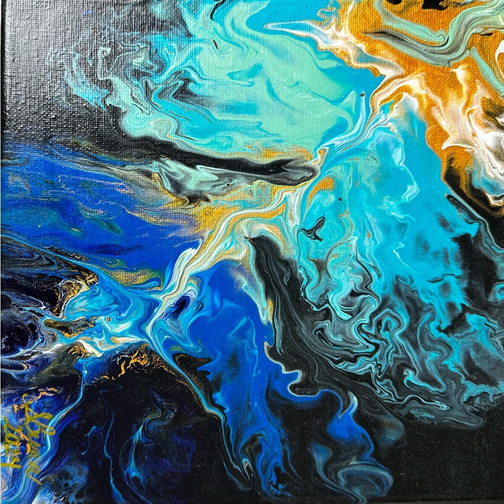 Art-Acrylic Paint Pouring by Sylvia. 8x8 Canvas